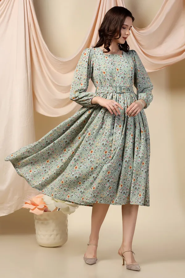 Pista_Lurex_Checks_Dress_with_Floral_Print_|_Premium_Fabric_and_Calf_Length_Dress_For_Women