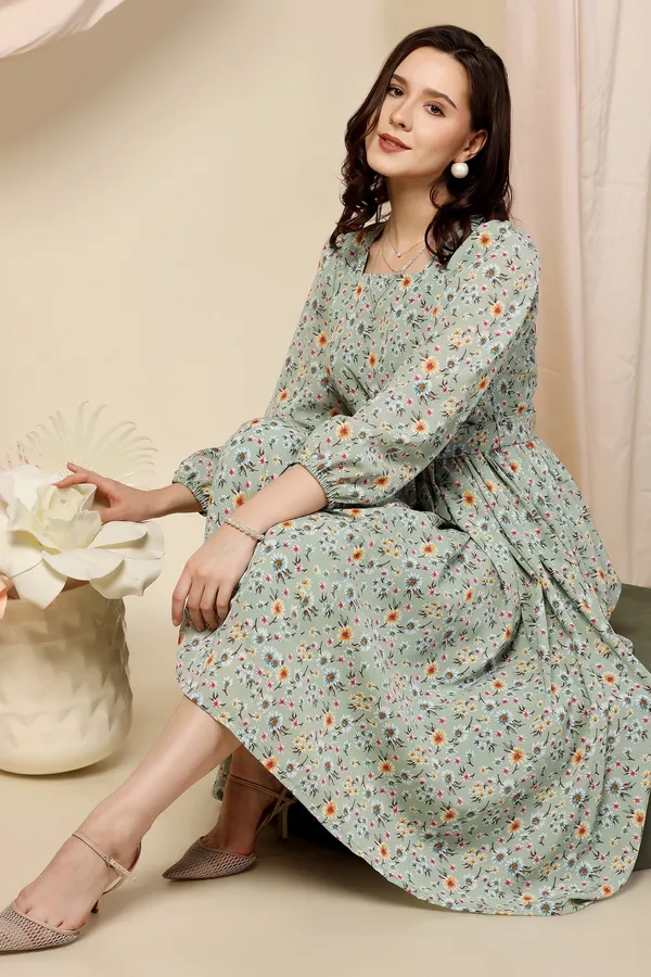 Pista_Lurex_Checks_Dress_with_Floral_Print_|_Premium_Fabric_and_Calf_Length_Dress_For_Women