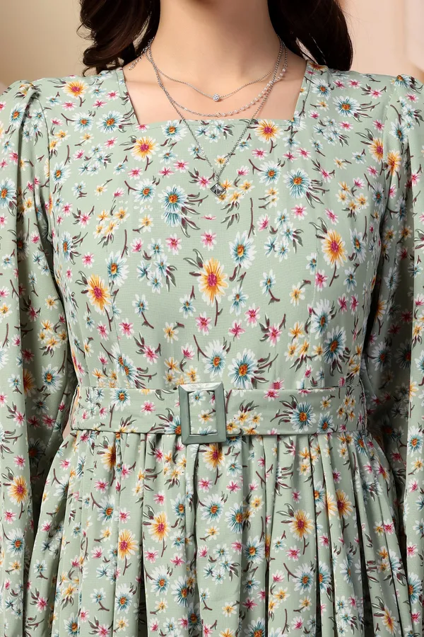 Pista_Lurex_Checks_Dress_with_Floral_Print_|_Premium_Fabric_and_Calf_Length_Dress_For_Women
