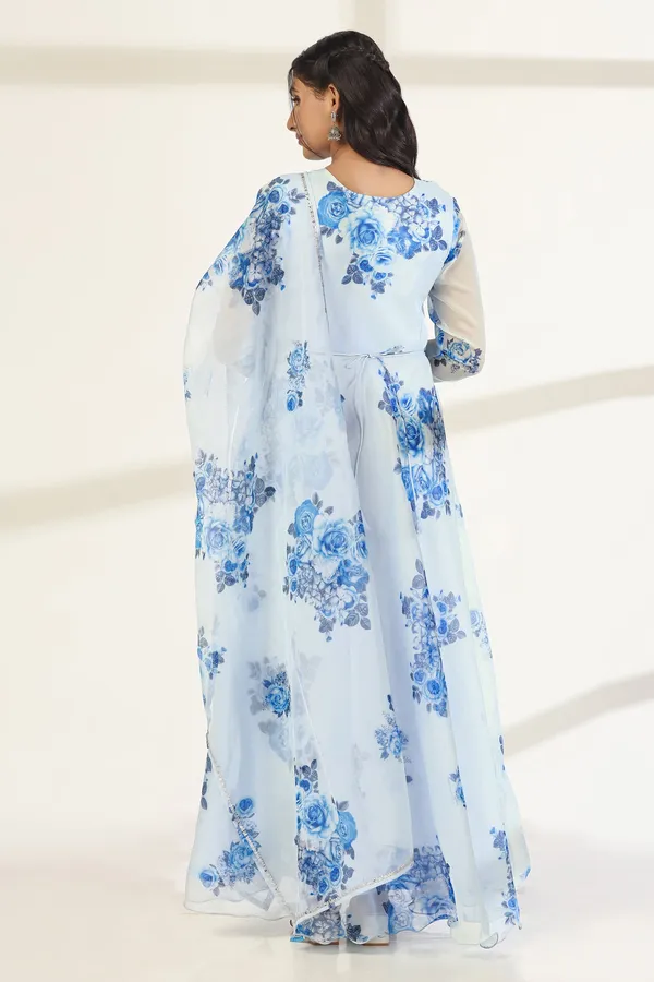 Sky_Blue_Organza_A_Line_Dress_with_Dupatta_Set_|_Floral_Print_and_Maxi_Length_Dress