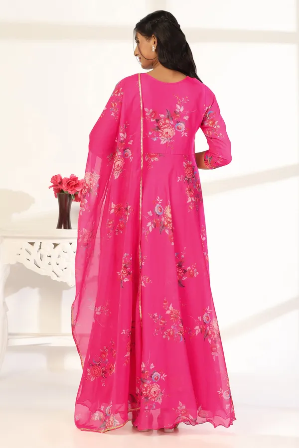 Pink_Organza_A_Line_Dress_with_Dupatta_Set_|_Floral_Print_and_Maxi_Length_Dress