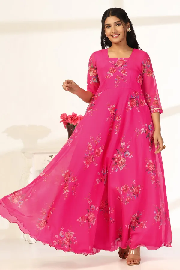 Pink_Organza_A_Line_Dress_with_Dupatta_Set_|_Floral_Print_and_Maxi_Length_Dress