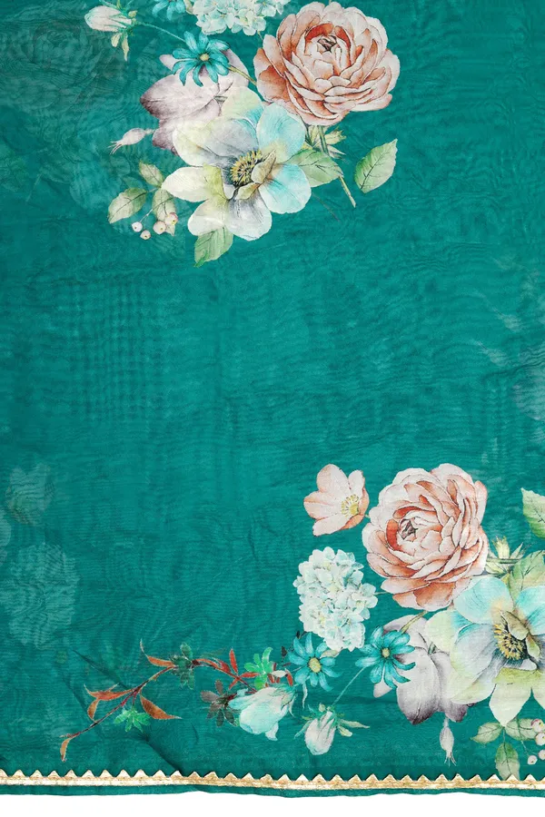 Green_Organza_A_Line_Dress_with_Dupatta_Set_|_Floral_Print_and_Maxi_Length_Dress