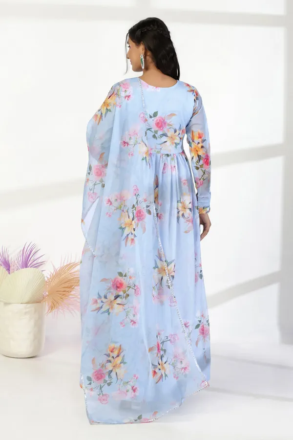 Sky_Blue_Organza_A_Line_Dress_with_Dupatta_Set_|_Floral_Print_and_Maxi_Length_Dress