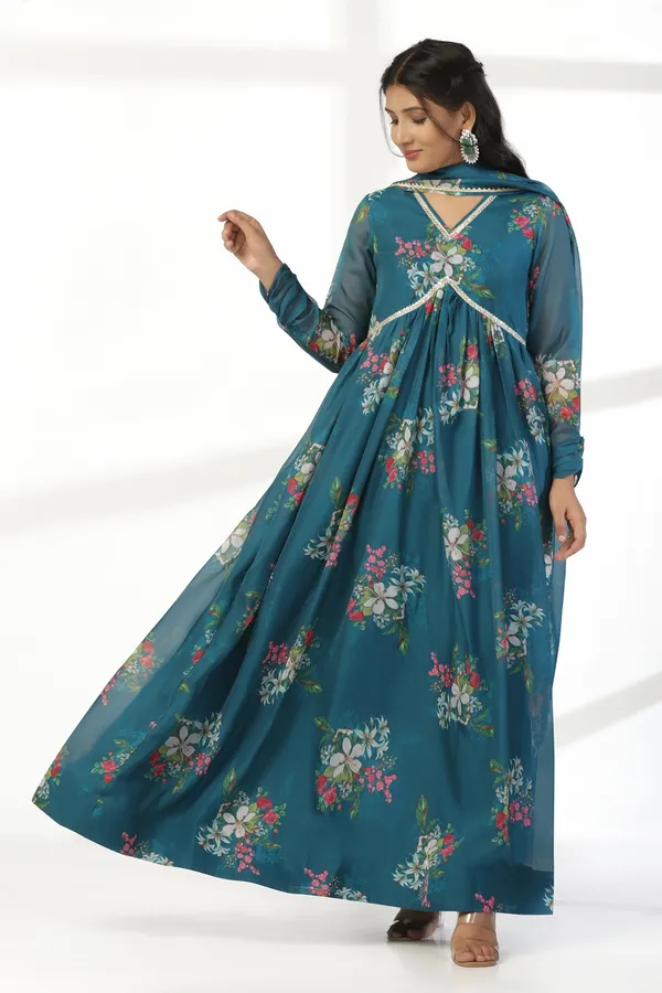 Morpich_Organza_A_Line_Dress_with_Dupatta_Set_|_Floral_Print_and_Maxi_Length_Dress