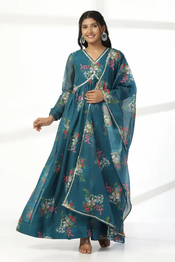 Morpich_Organza_A_Line_Dress_with_Dupatta_Set_|_Floral_Print_and_Maxi_Length_Dress