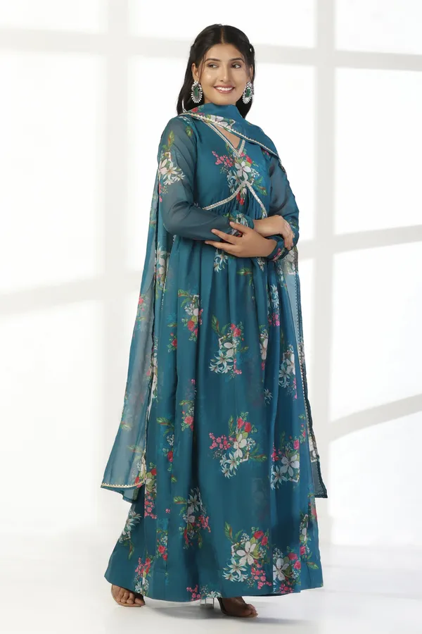 Morpich_Organza_A_Line_Dress_with_Dupatta_Set_|_Floral_Print_and_Maxi_Length_Dress