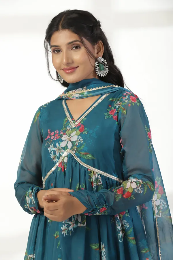Morpich_Organza_A_Line_Dress_with_Dupatta_Set_|_Floral_Print_and_Maxi_Length_Dress