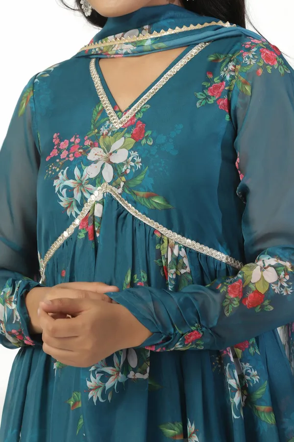 Morpich_Organza_A_Line_Dress_with_Dupatta_Set_|_Floral_Print_and_Maxi_Length_Dress