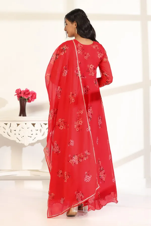 Red_Organza_A_Line_Dress_with_Dupatta_Set_|_Floral_Print_and_Maxi_Length_Dress