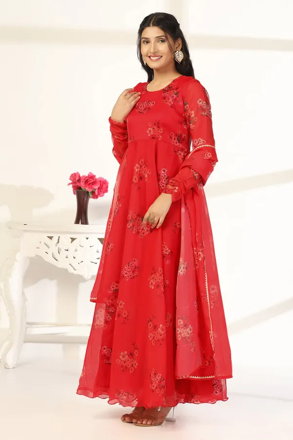 Red_Organza_A_Line_Dress_with_Dupatta_Set_|_Floral_Print_and_Maxi_Length_Dress