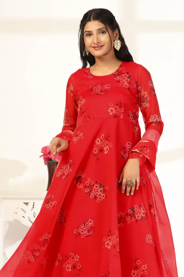 Red_Organza_A_Line_Dress_with_Dupatta_Set_|_Floral_Print_and_Maxi_Length_Dress