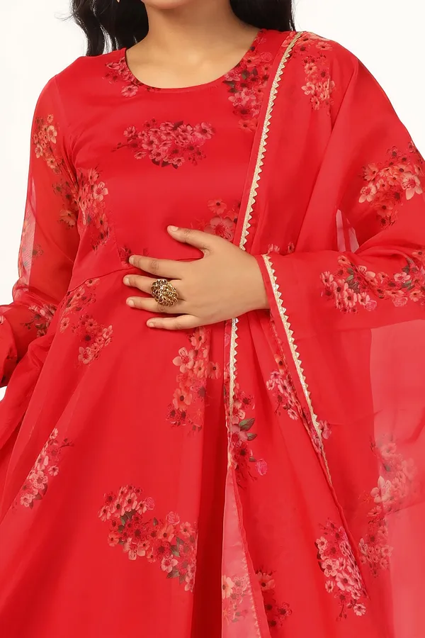 Red_Organza_A_Line_Dress_with_Dupatta_Set_|_Floral_Print_and_Maxi_Length_Dress