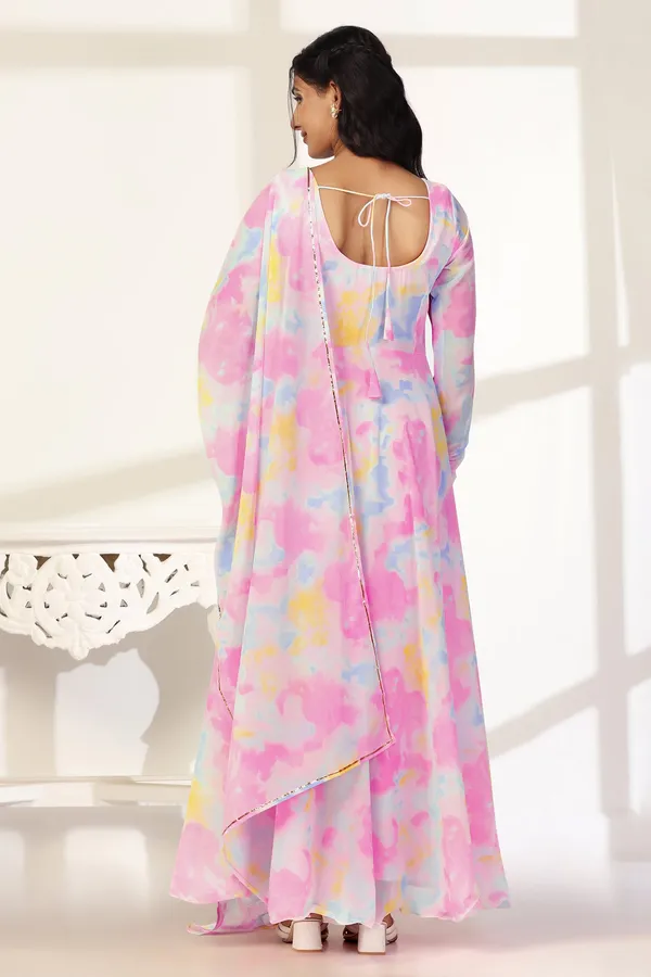 Multicolor_Georgette_Print_A-Line_Maxi_Length_Dress_With_Dupatta_Set_For_Women