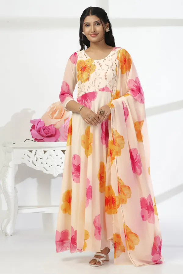 Off_White_Georgette_Floral_Print_A-Line_Maxi_Length_Dress_With_Dupatta_Set_For_Women