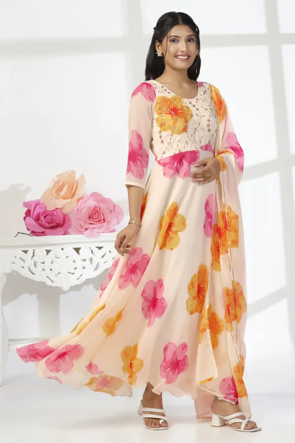 Off_White_Georgette_Floral_Print_A-Line_Maxi_Length_Dress_With_Dupatta_Set_For_Women