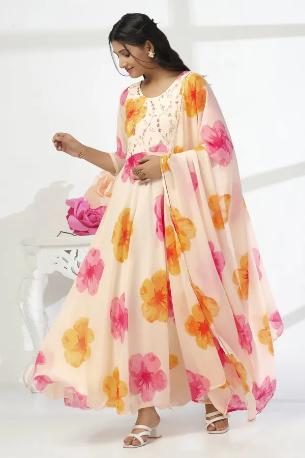 Off_White_Georgette_Floral_Print_A-Line_Maxi_Length_Dress_With_Dupatta_Set_For_Women