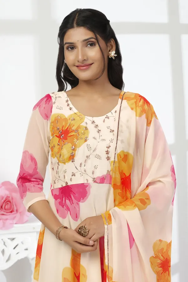 Off_White_Georgette_Floral_Print_A-Line_Maxi_Length_Dress_With_Dupatta_Set_For_Women
