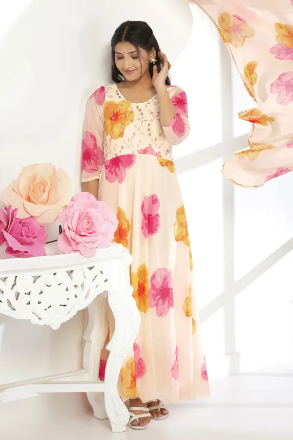 Off_White_Georgette_Floral_Print_A-Line_Maxi_Length_Dress_With_Dupatta_Set_For_Women