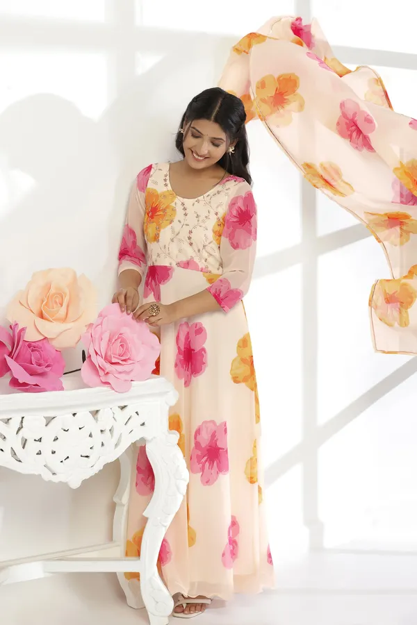 Off_White_Georgette_Floral_Print_A-Line_Maxi_Length_Dress_With_Dupatta_Set_For_Women