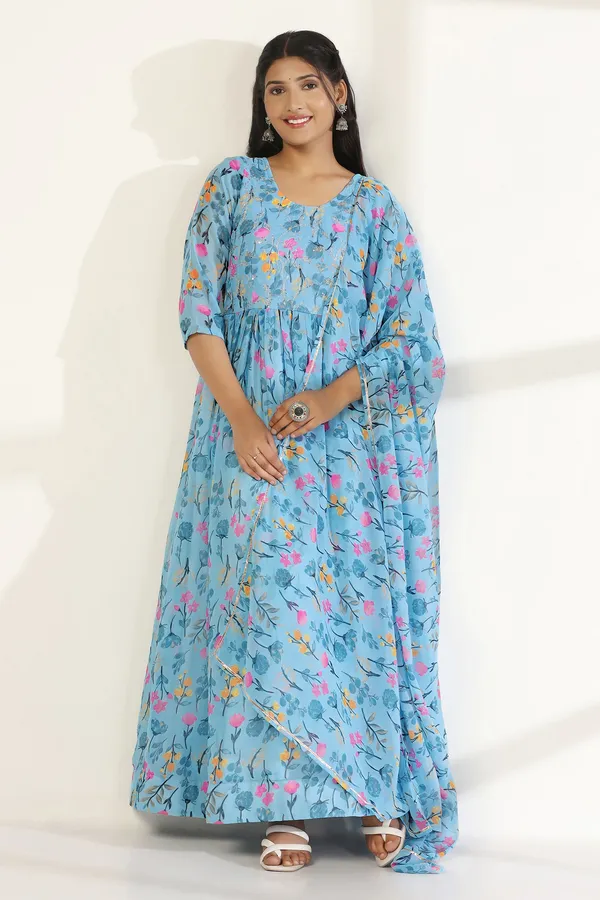 Sky_Blue_Georgette_Floral_Print_A-Line_Maxi_Dress_With_Dupatta_Set_For_Women
