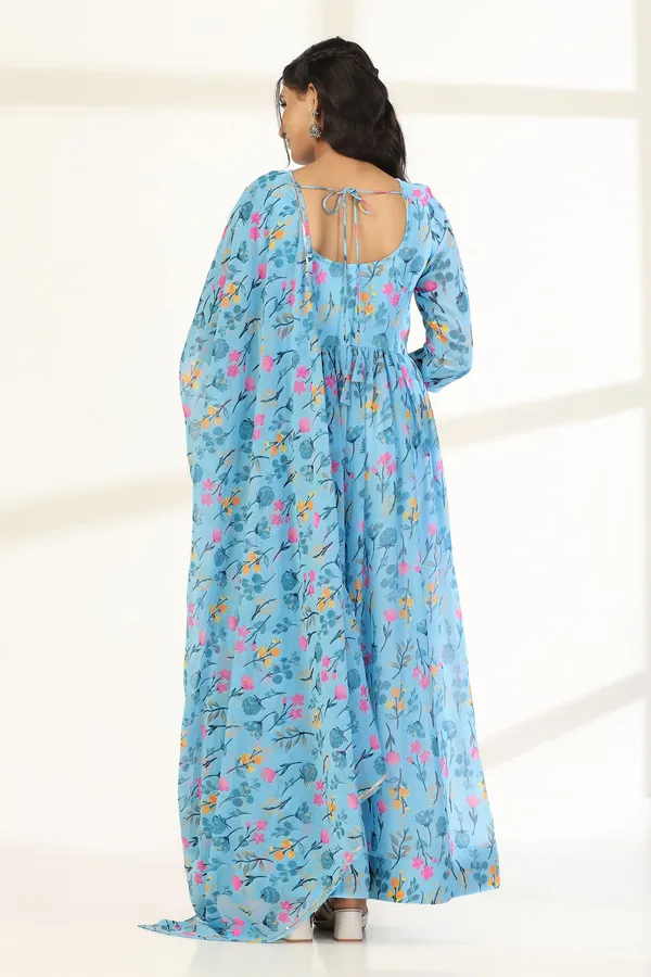 Sky_Blue_Georgette_Floral_Print_A-Line_Maxi_Dress_With_Dupatta_Set_For_Women