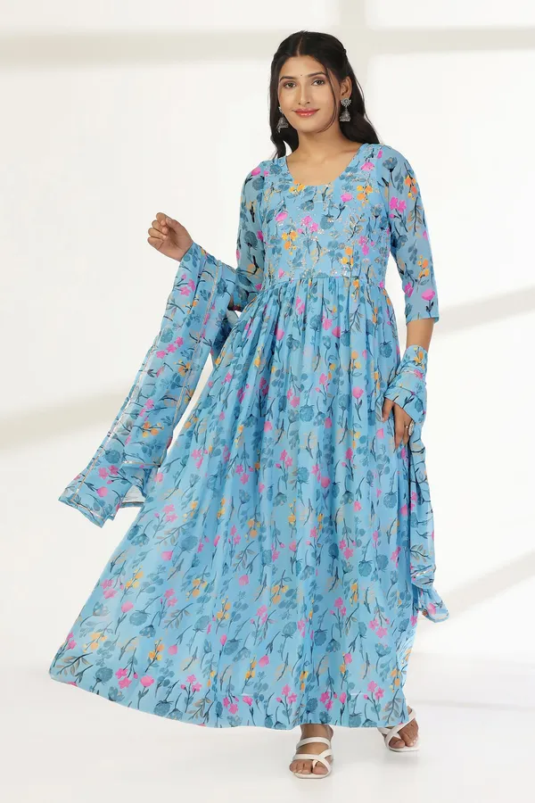 Sky_Blue_Georgette_Floral_Print_A-Line_Maxi_Dress_With_Dupatta_Set_For_Women