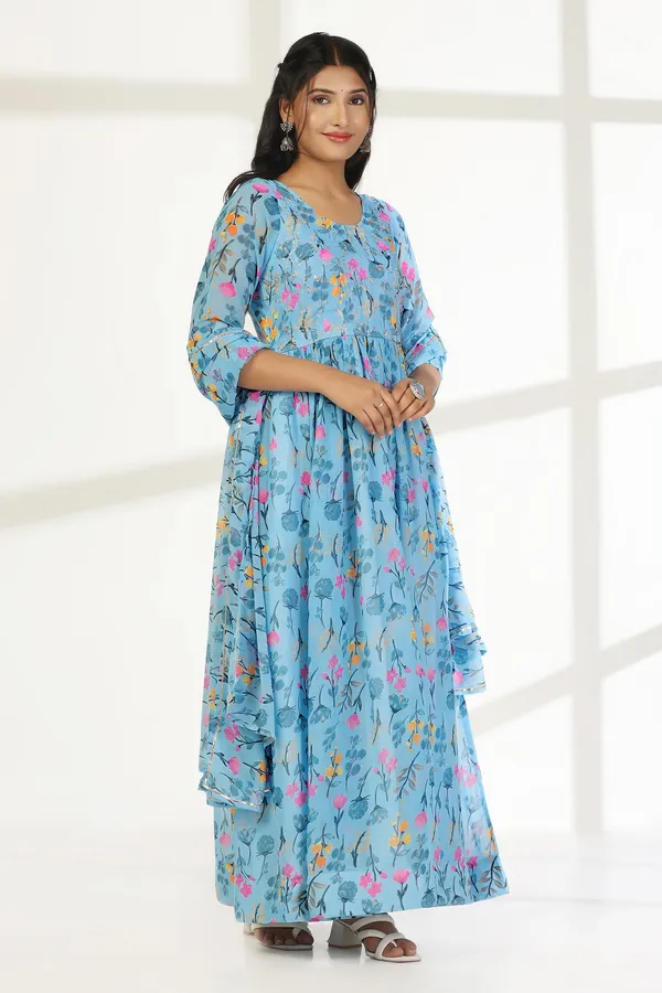 Sky_Blue_Georgette_Floral_Print_A-Line_Maxi_Dress_With_Dupatta_Set_For_Women