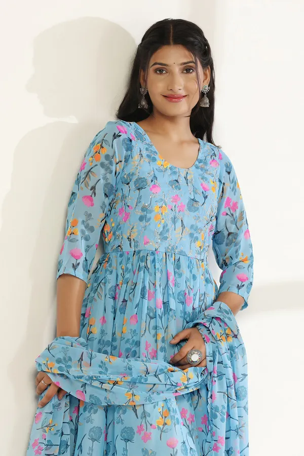 Sky_Blue_Georgette_Floral_Print_A-Line_Maxi_Dress_With_Dupatta_Set_For_Women