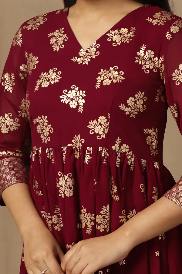 Maroon_Georgette_Foil_Print_A-Line_Maxi_Dress_For_Women