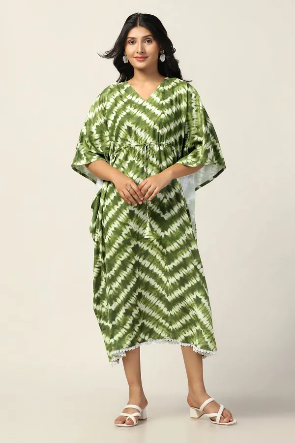 Green_Slub_Tie_&_Dye_Print_Kaftan_Dress_For_Women