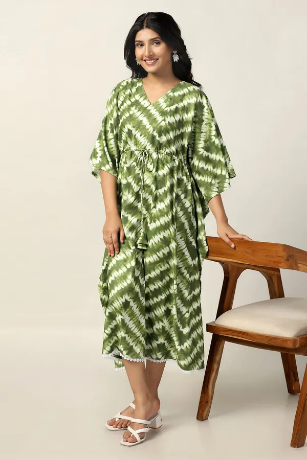Green_Slub_Tie_&_Dye_Print_Kaftan_Dress_For_Women