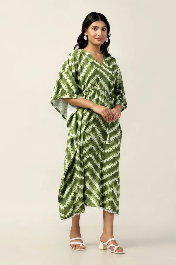 Green_Slub_Tie_&_Dye_Print_Kaftan_Dress_For_Women