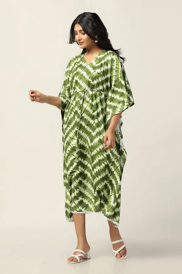 Green_Slub_Tie_&_Dye_Print_Kaftan_Dress_For_Women