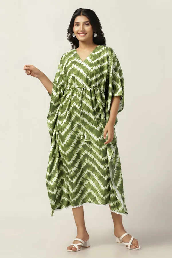 Green_Slub_Tie_&_Dye_Print_Kaftan_Dress_For_Women
