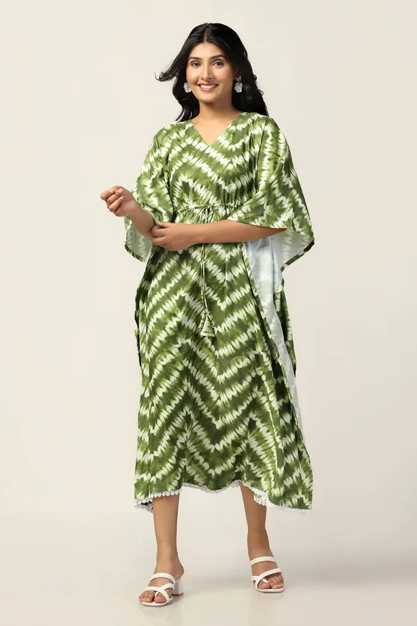 Green_Slub_Tie_&_Dye_Print_Kaftan_Dress_For_Women