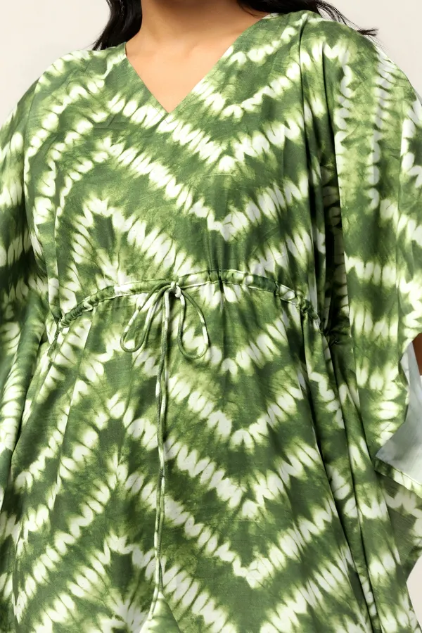 Green_Slub_Tie_&_Dye_Print_Kaftan_Dress_For_Women