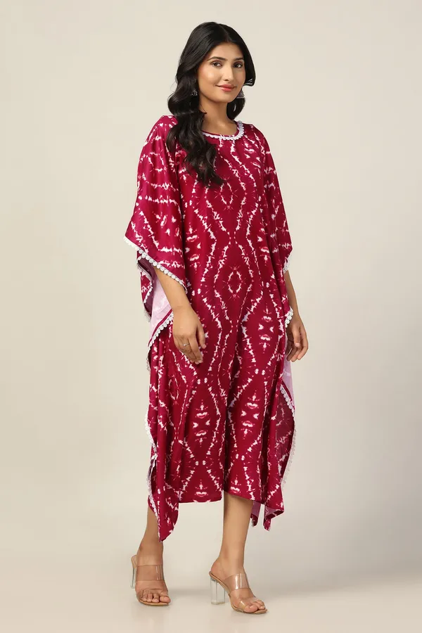 Maroon_Cotton_Blend_Tie_&_Dye_Print_Kaftan_Maxi_Length_Dress_For_Women