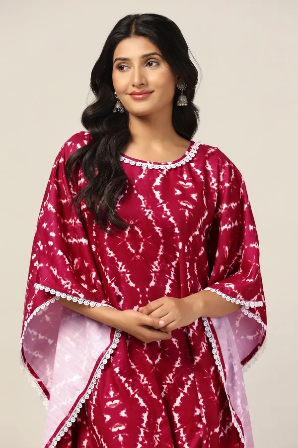 Maroon_Cotton_Blend_Tie_&_Dye_Print_Kaftan_Maxi_Length_Dress_For_Women