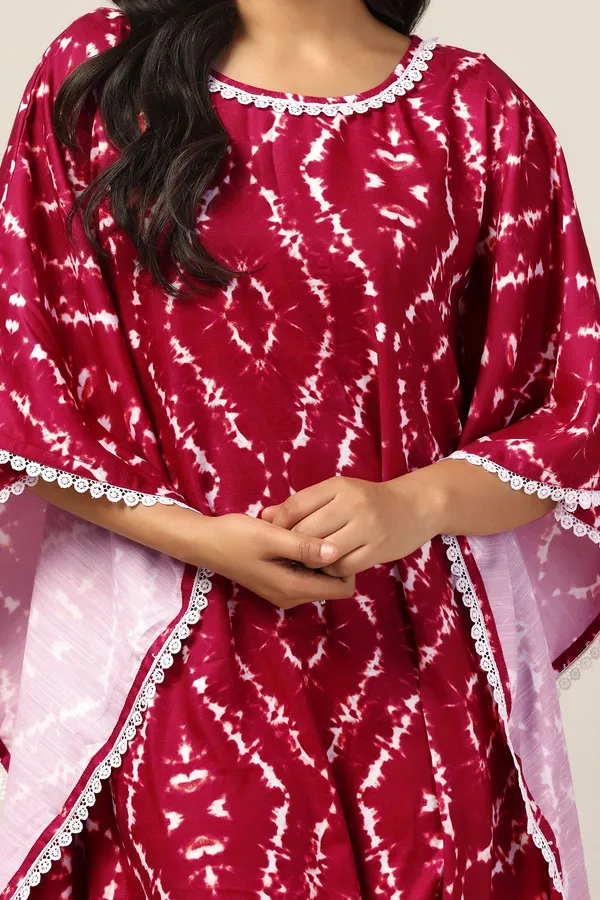 Maroon_Cotton_Blend_Tie_&_Dye_Print_Kaftan_Maxi_Length_Dress_For_Women