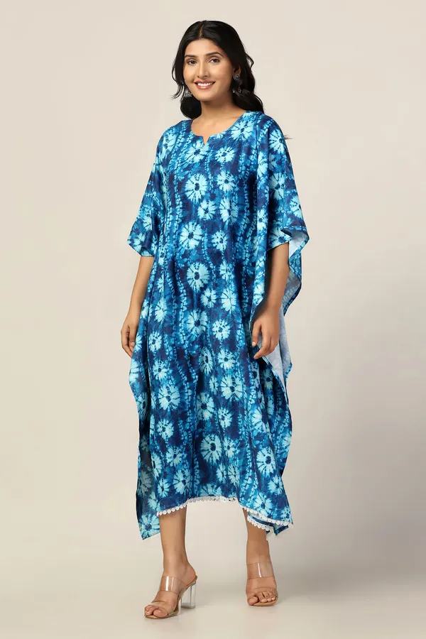 Blue_Slub_Tie-Dye_Print_Kaftan_Dress_For_Women