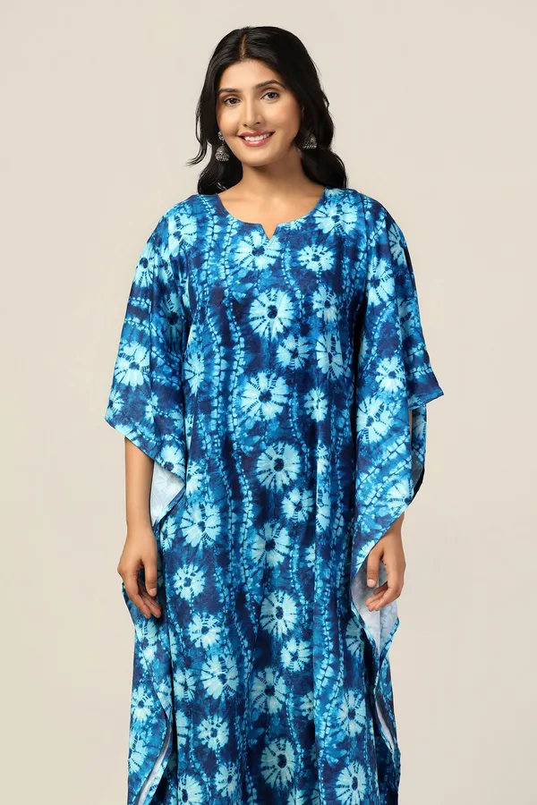 Blue_Slub_Tie-Dye_Print_Kaftan_Dress_For_Women