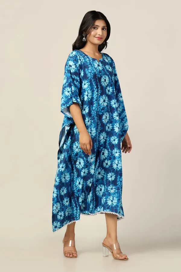 Blue_Slub_Tie-Dye_Print_Kaftan_Dress_For_Women