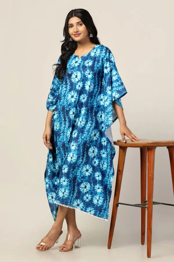 Blue_Slub_Tie-Dye_Print_Kaftan_Dress_For_Women