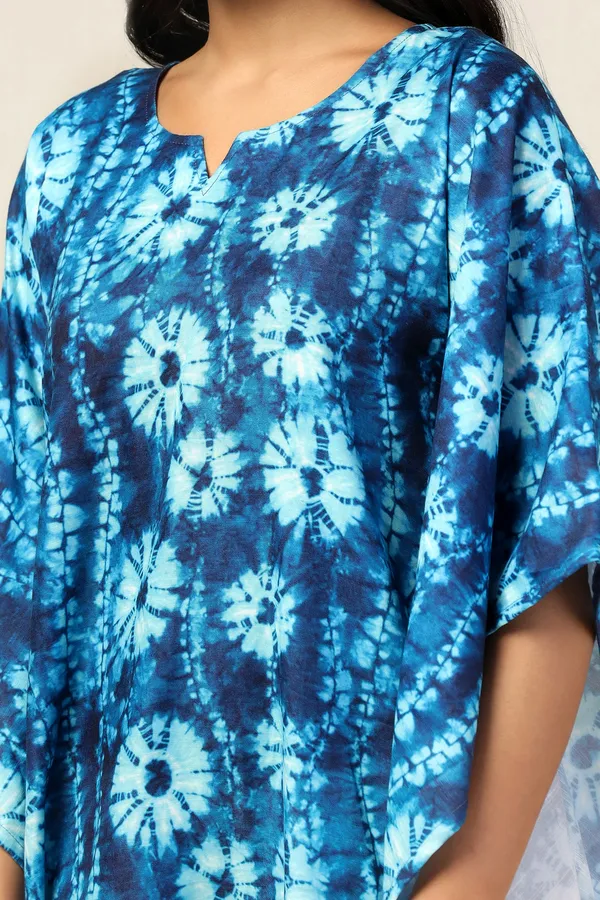 Blue_Slub_Tie-Dye_Print_Kaftan_Dress_For_Women