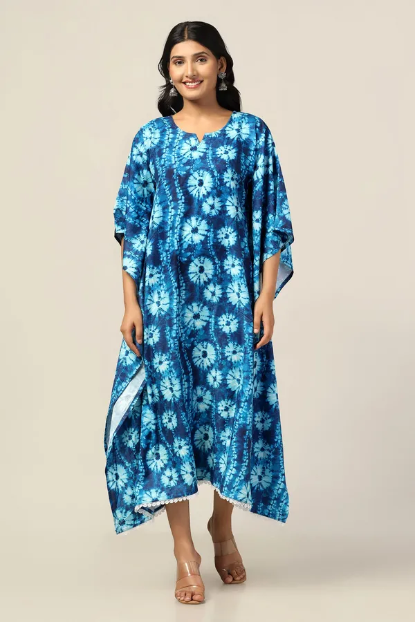 Blue_Slub_Tie-Dye_Print_Kaftan_Dress_For_Women