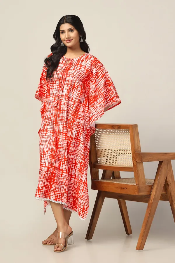 Orange_Slub_Tie_&_Dye_Print_Kaftan_Dress_For_Women