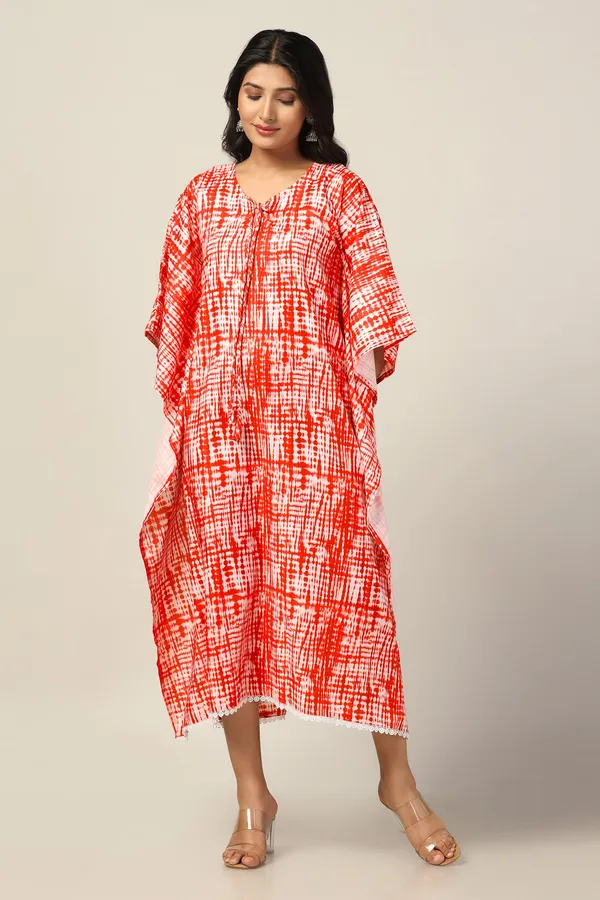 Orange_Slub_Tie_&_Dye_Print_Kaftan_Dress_For_Women