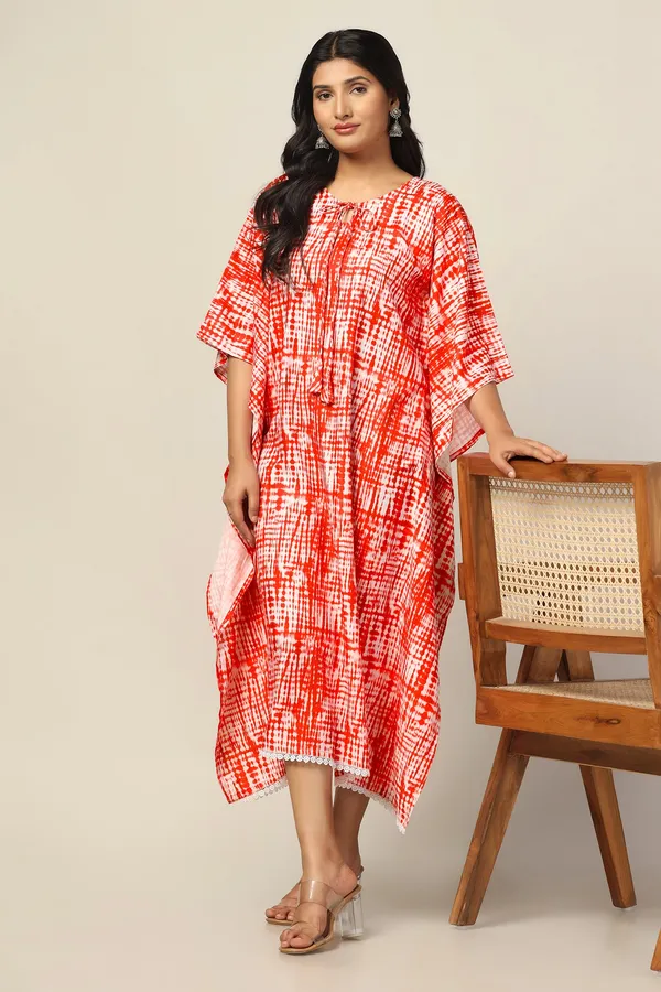 Orange_Slub_Tie_&_Dye_Print_Kaftan_Dress_For_Women