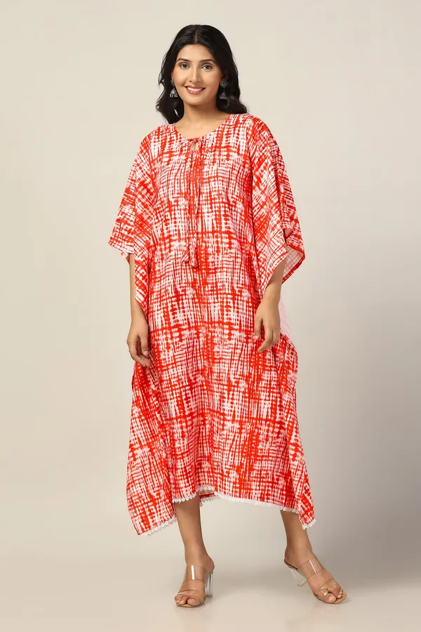 Orange_Slub_Tie_&_Dye_Print_Kaftan_Dress_For_Women